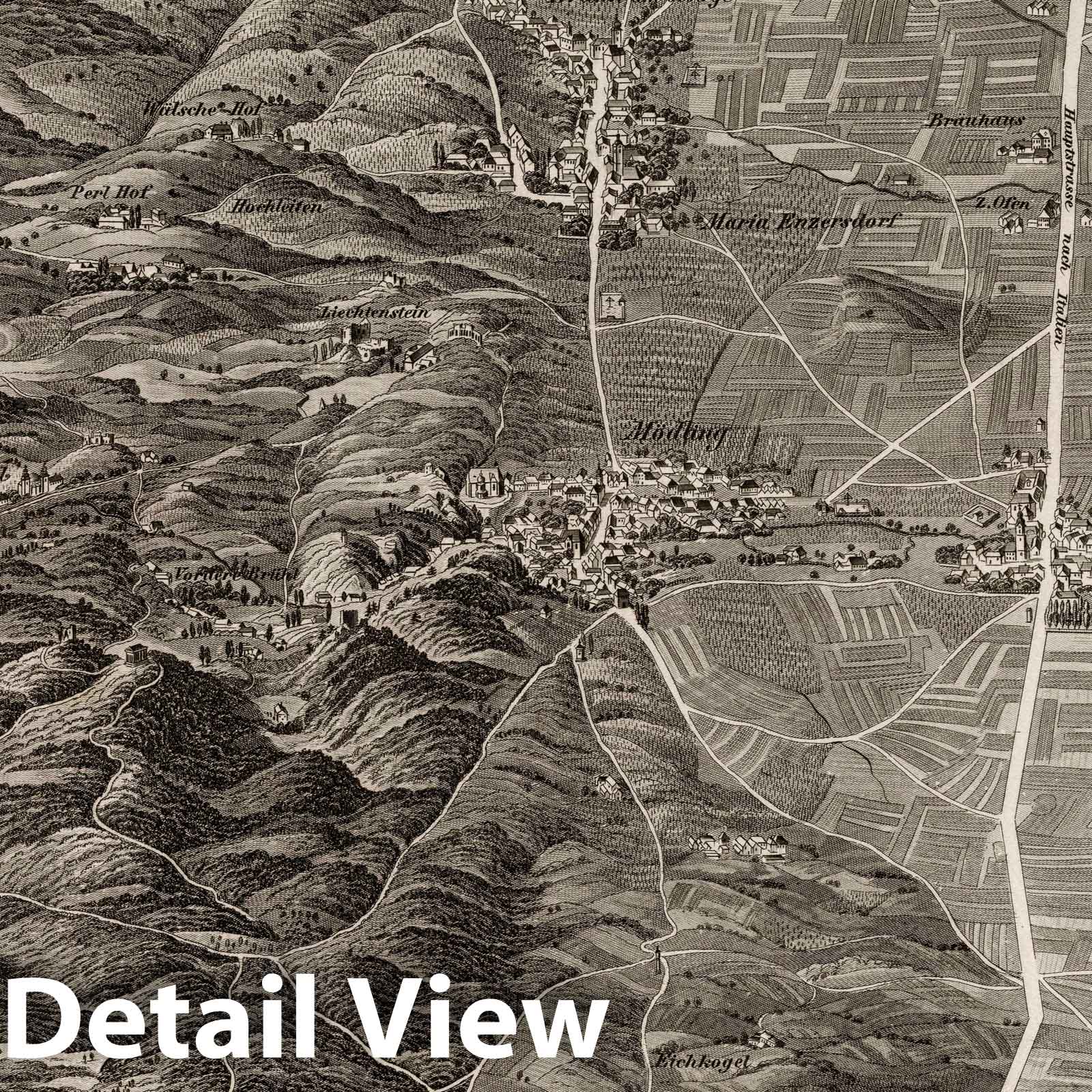 Historic Map : Austria, 1837 VIII Section. Sudliche Umgegund mit Modling und Lachsenburg. , Vintage Wall Art