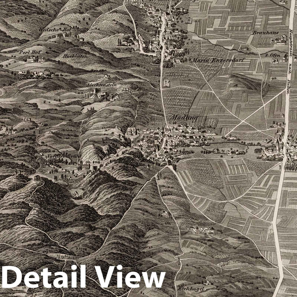 Historic Map : Austria, 1837 VIII Section. Sudliche Umgegund mit Modling und Lachsenburg. , Vintage Wall Art