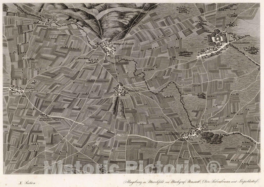 Historic Map : Austria, 1837 X Section. Umgebung von Marchfeld von Markgraf-Neusiedl, Ober Siebenbrunn und Leopoldsdorf. , Vintage Wall Art