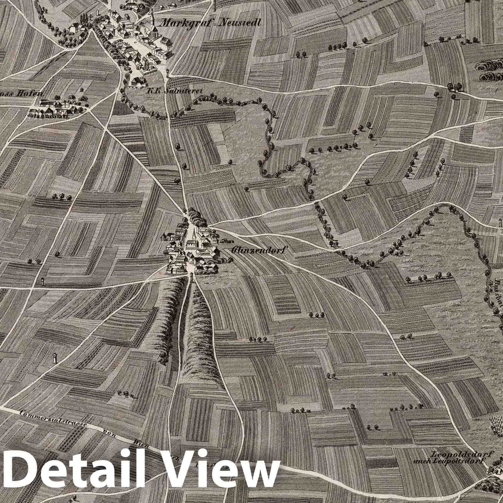 Marchfeld Region, Austria - Bird's Eye View, 1837 - Historical Map Print