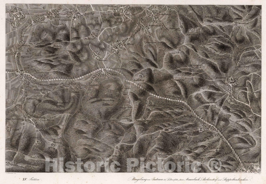 Historic Map : Austria, 1837 XV Section. Umgebung von Tudenau im Tullnerfelde,, Vintage Wall Art