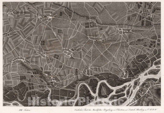 Historic Wall Map : Austria, 1837 XVI Section. Oestlicher Theil des Marchfeldes. Umgebung von Ekartsau und Deutsch Altenburg im V.U.W.W. , Vintage Wall Art