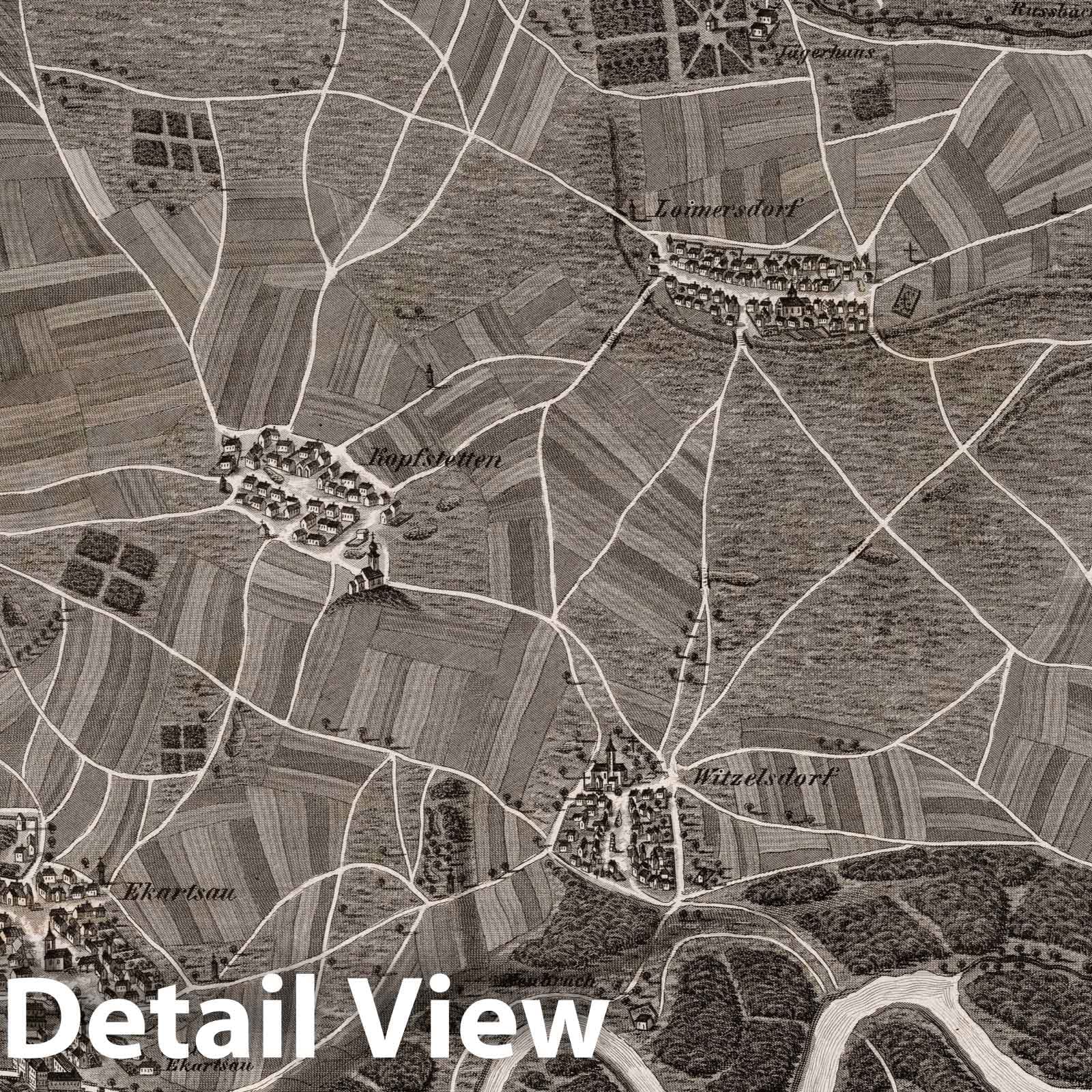 Marchfeld Austria Bird's-Eye View Map 1837 - Historical Map Print