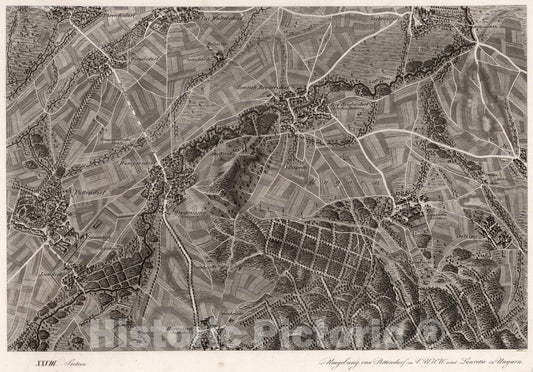 Historic Map : Austria, 1837 XXVIII Section. Umgebung von Pottendorf im V.U.W.W. und Lauretta in Ungarn. Mehl sc. , Vintage Wall Art