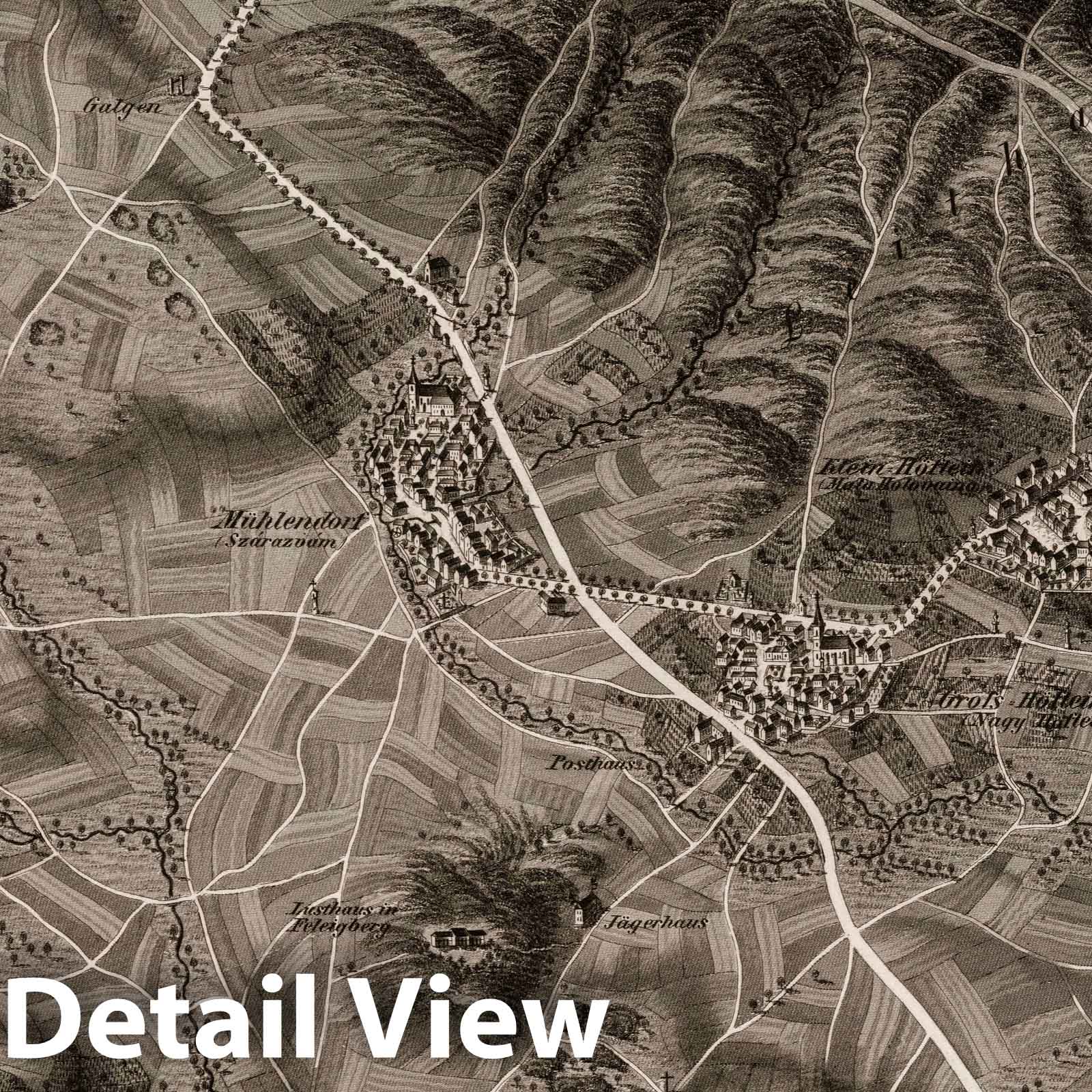 Ebenfurt and Eisenstadt, Austria - Section XLV, 1837 - Bird's-Eye View Map Print