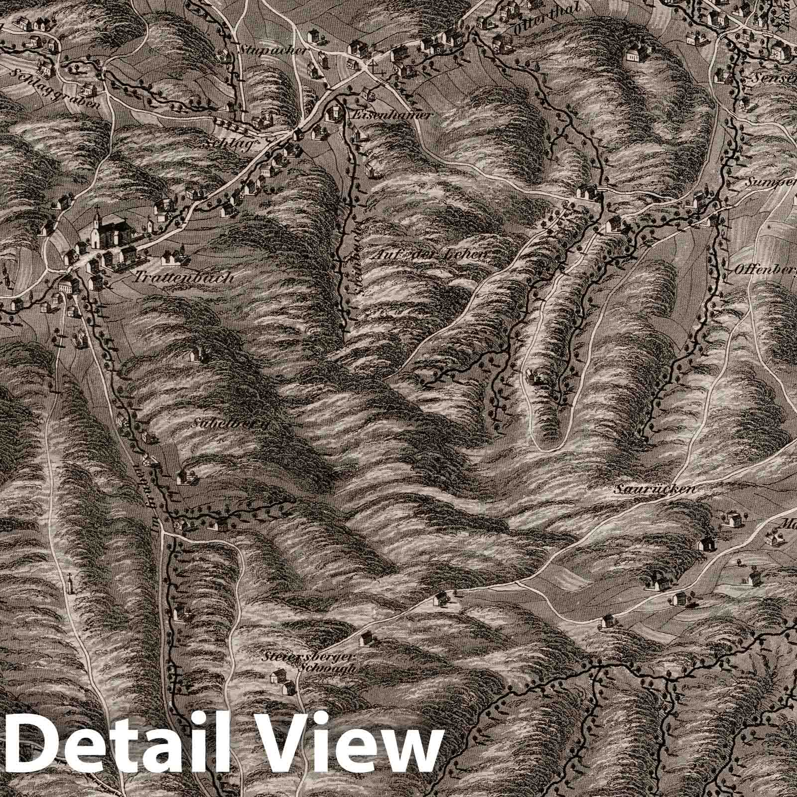 Historic Map : Austria, 1837 LII Section. Umgebung von Kirchberg am Wechsel und Trattenbach im V.U.W.W. J. Hollnsteiner del. Mehl scultp. , Vintage Wall Art