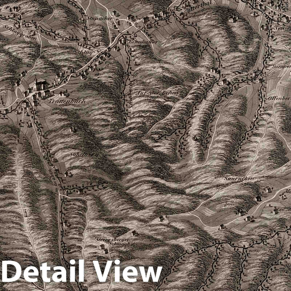 Historic Map : Austria, 1837 LII Section. Umgebung von Kirchberg am Wechsel und Trattenbach im V.U.W.W. J. Hollnsteiner del. Mehl scultp. , Vintage Wall Art