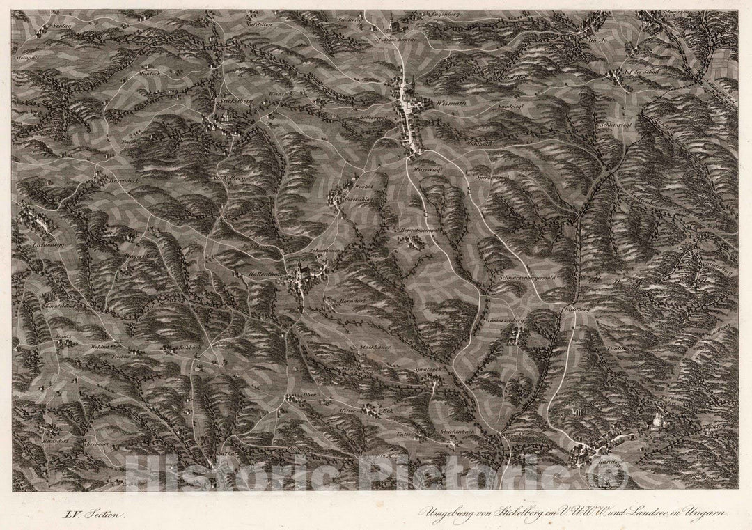 Historic Map : Austria, 1837 LV Section. Umgebung von Stickelberg im V.U.W.W. und Landsee in Ungarn. , Vintage Wall Art