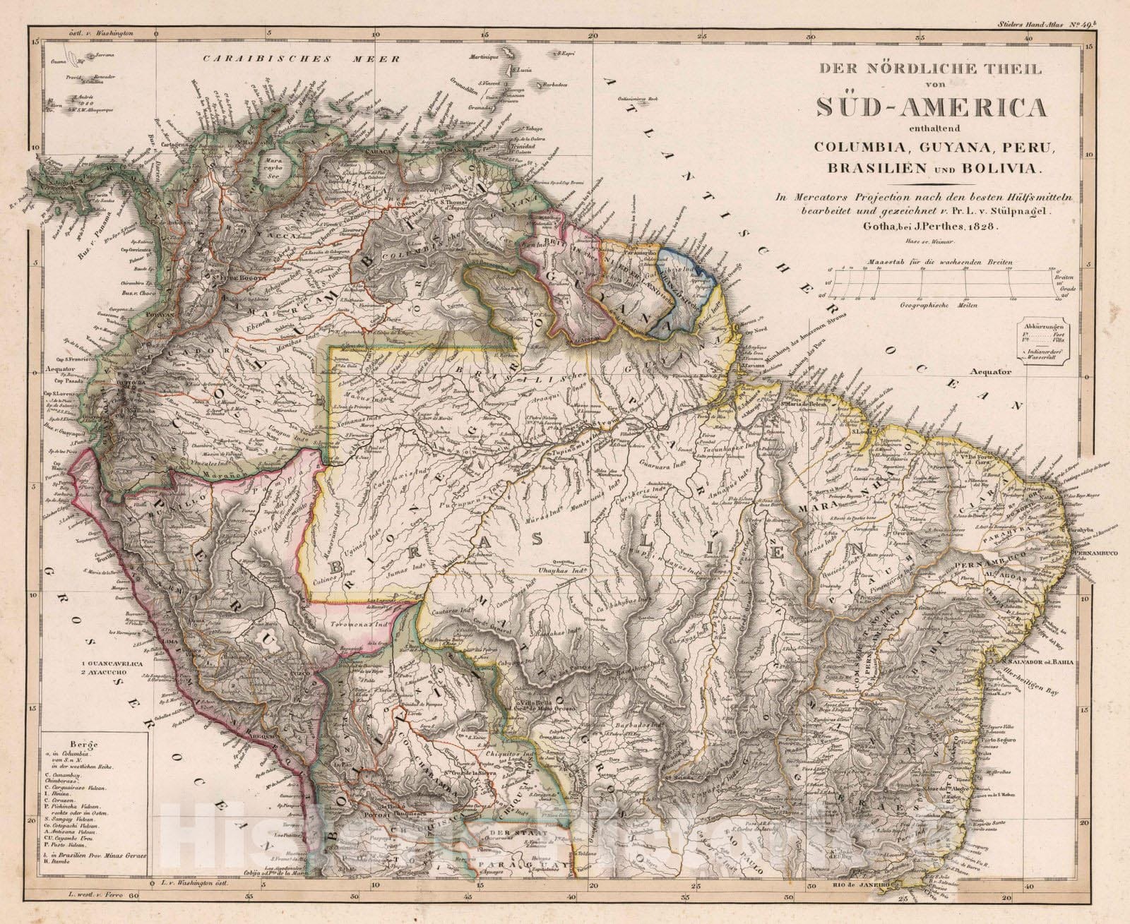 Historic Map : 1828 Der Nordliche Theil von Sud-America, 1828 - Vintage Wall Art