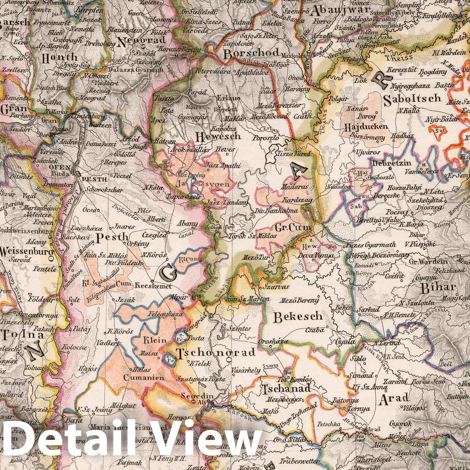 Hungary and Transylvania, 1825 - Historical Map Print