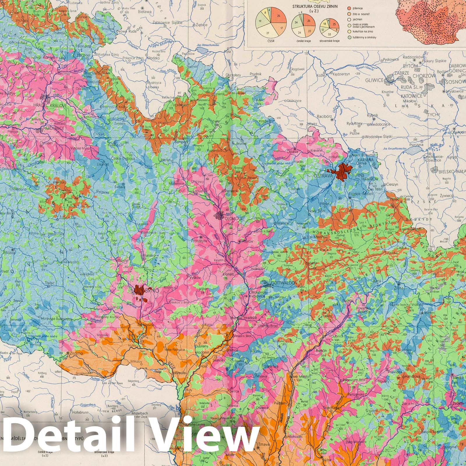 Czechoslovakia - Agricultural Map, 1966 - Historical Map Print
