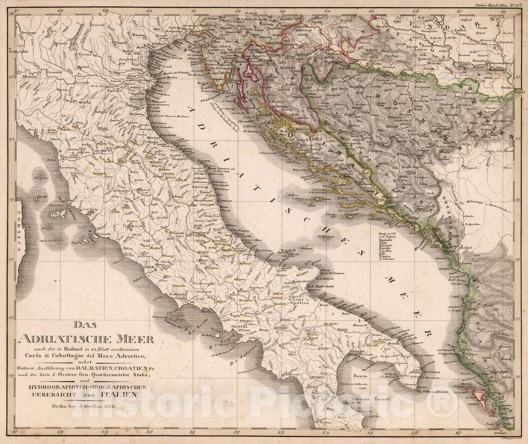 Historic Map : Adriatic Sea, Europe 1828 Das Adriatische Meer , Vintage Wall Art