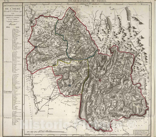 Historic Map : France, 1790 Atlas National de France : Departement de l'Isere , Vintage Wall Art