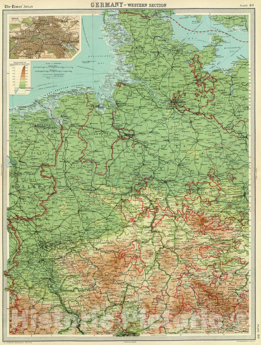 Historic Wall Map : 1922 Germany - western section. - Vintage Wall Art