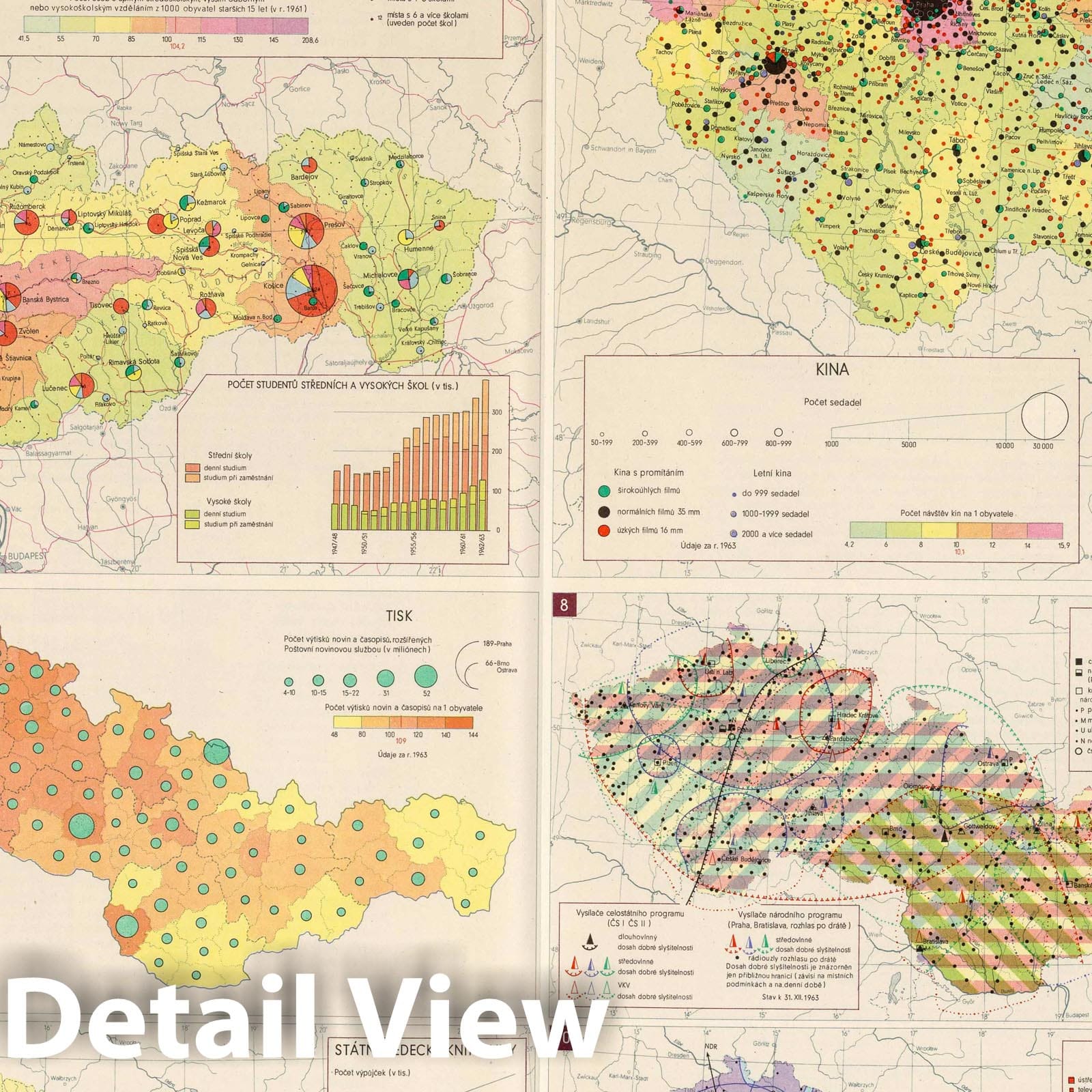 Czechoslovakia Education and Culture 1966 Atlas Map Print