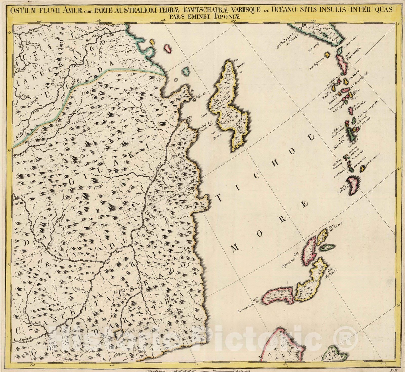 Historic Map : Russia, Siberia 1745 Ostium Fluvii Amur , Vintage Wall Art