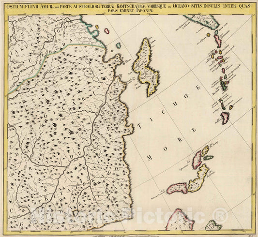 Historic Map : Russia, Siberia 1745 Ostium Fluvii Amur , Vintage Wall Art