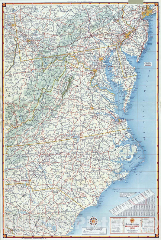 Historic Map : National Atlas - 1956 Shell Sectional Map No. 3 - Middle Atlantic States. - Vintage Wall Art