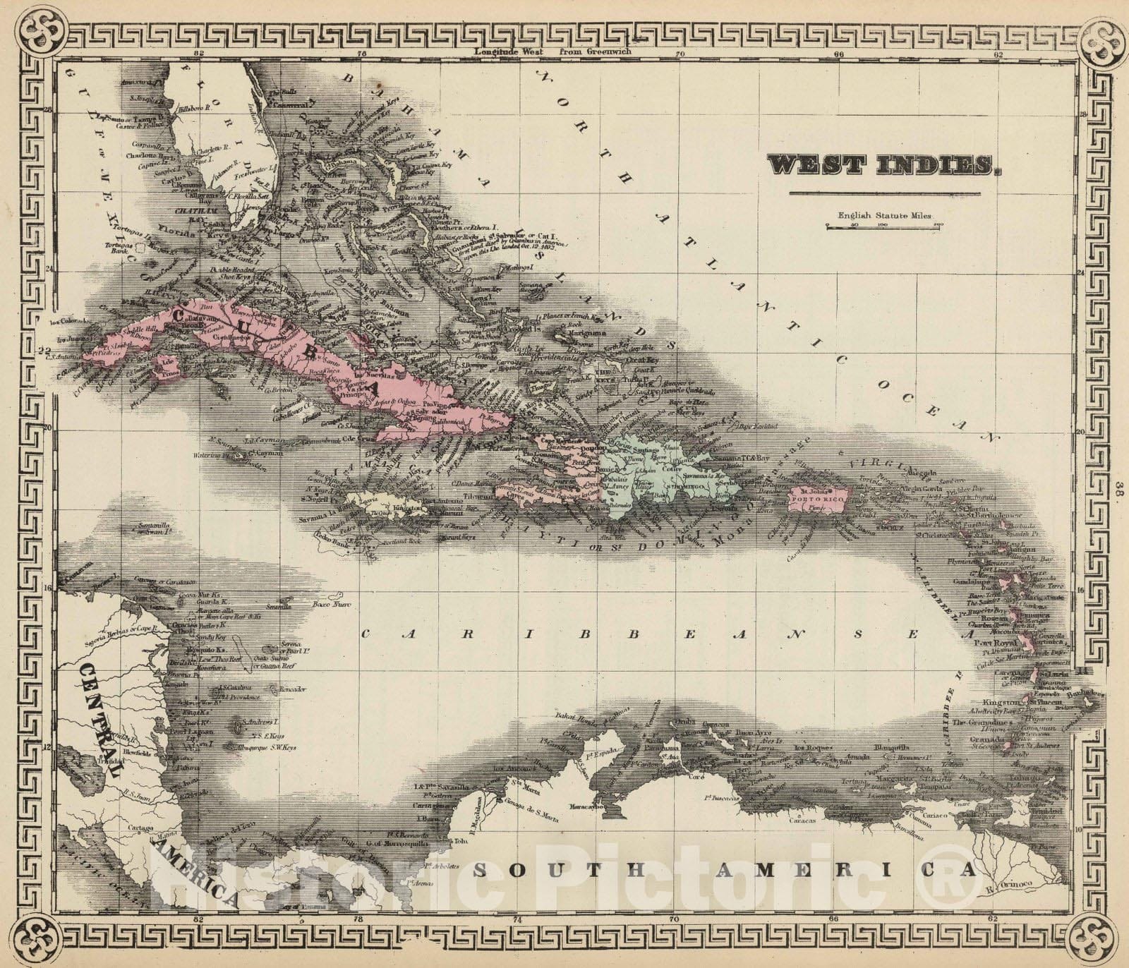 Historic Map : National Atlas - 1867 West Indies. - Vintage Wall Art