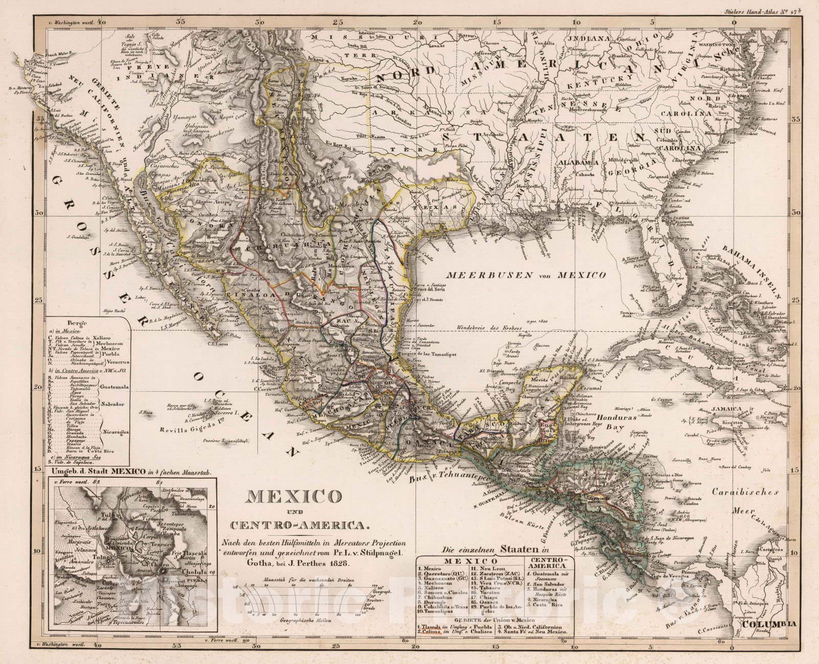 Mexico and Central America, 1828 - Historical Map Print