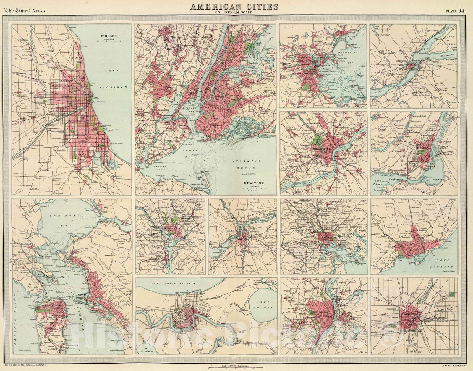 Historic Map : 1922 American cities on uniform scale. - Vintage Wall Art