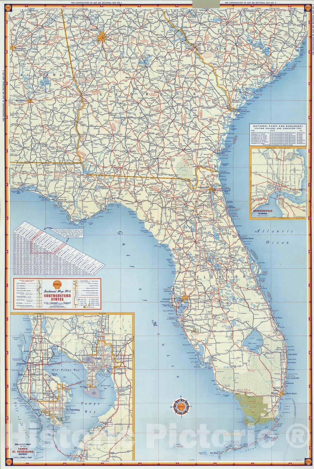 Historic Map : National Atlas - 1956 Shell Sectional Map No. 5 - Southeastern States. - Vintage Wall Art