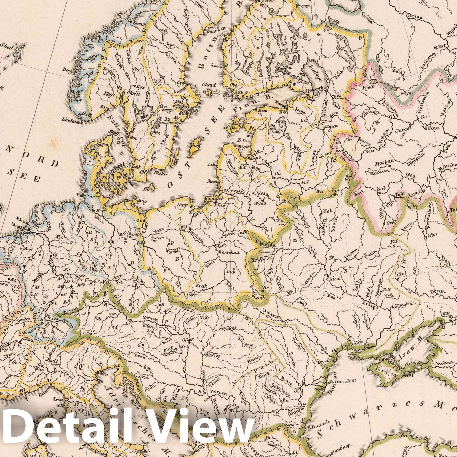 Europe - Rivers and Mountains, 1819 - Historical Map Print
