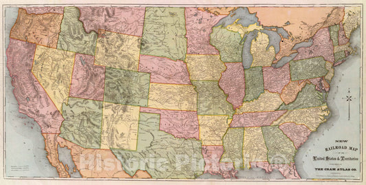 Historic Map : National Atlas - 1875 New Railroad Map of the United States & Territories. - Vintage Wall Art