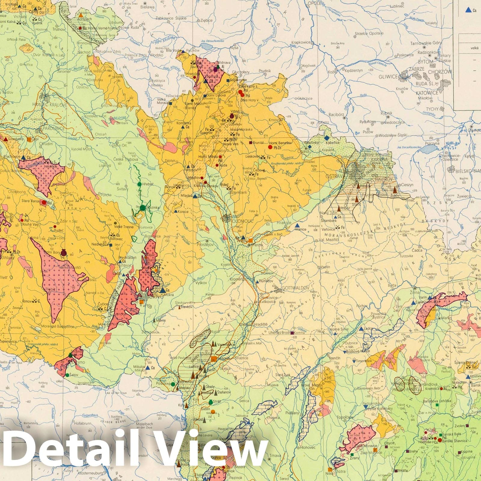 Czechoslovakia - Mineral Deposits Map, 1966 - Historical Map Print