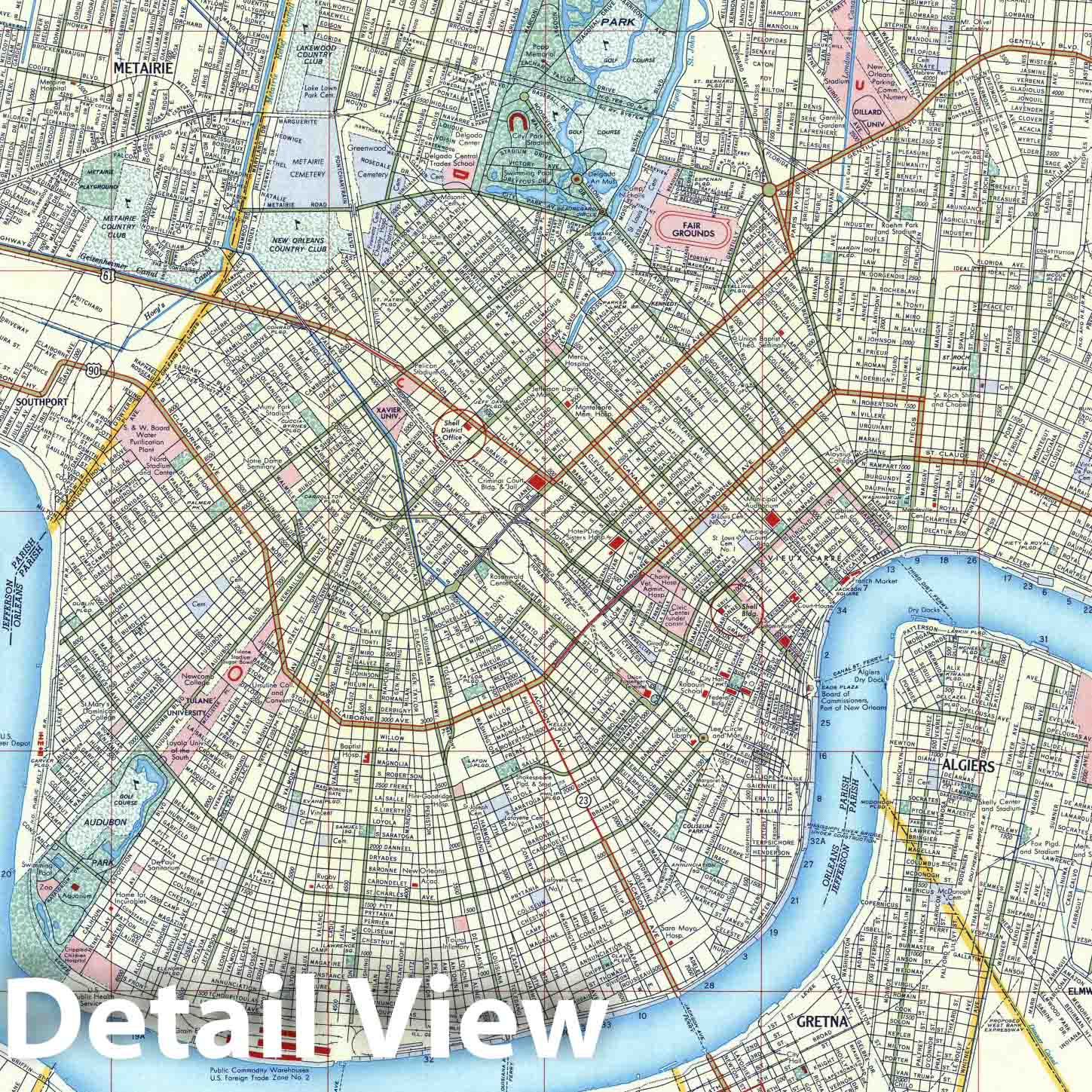 New Orleans, Louisiana - Road Map, 1956 - Shell Atlas Print