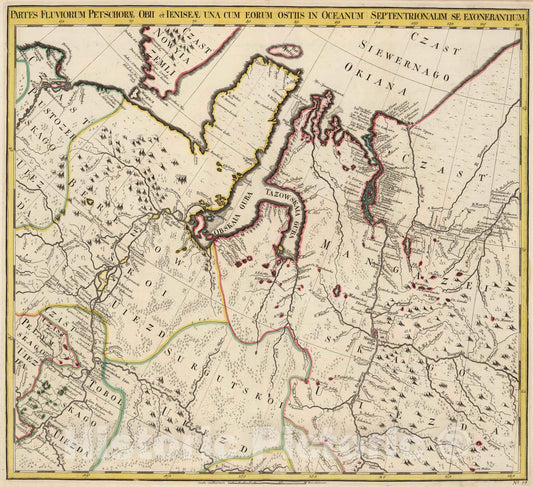 Historic Map : Russia, Siberia 1745 Partes Fluviorum Petschorae , Vintage Wall Art