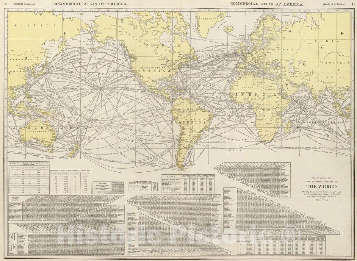 Historic Map : National Atlas - 1924 Steamship Routes of The World. - Vintage Wall Art