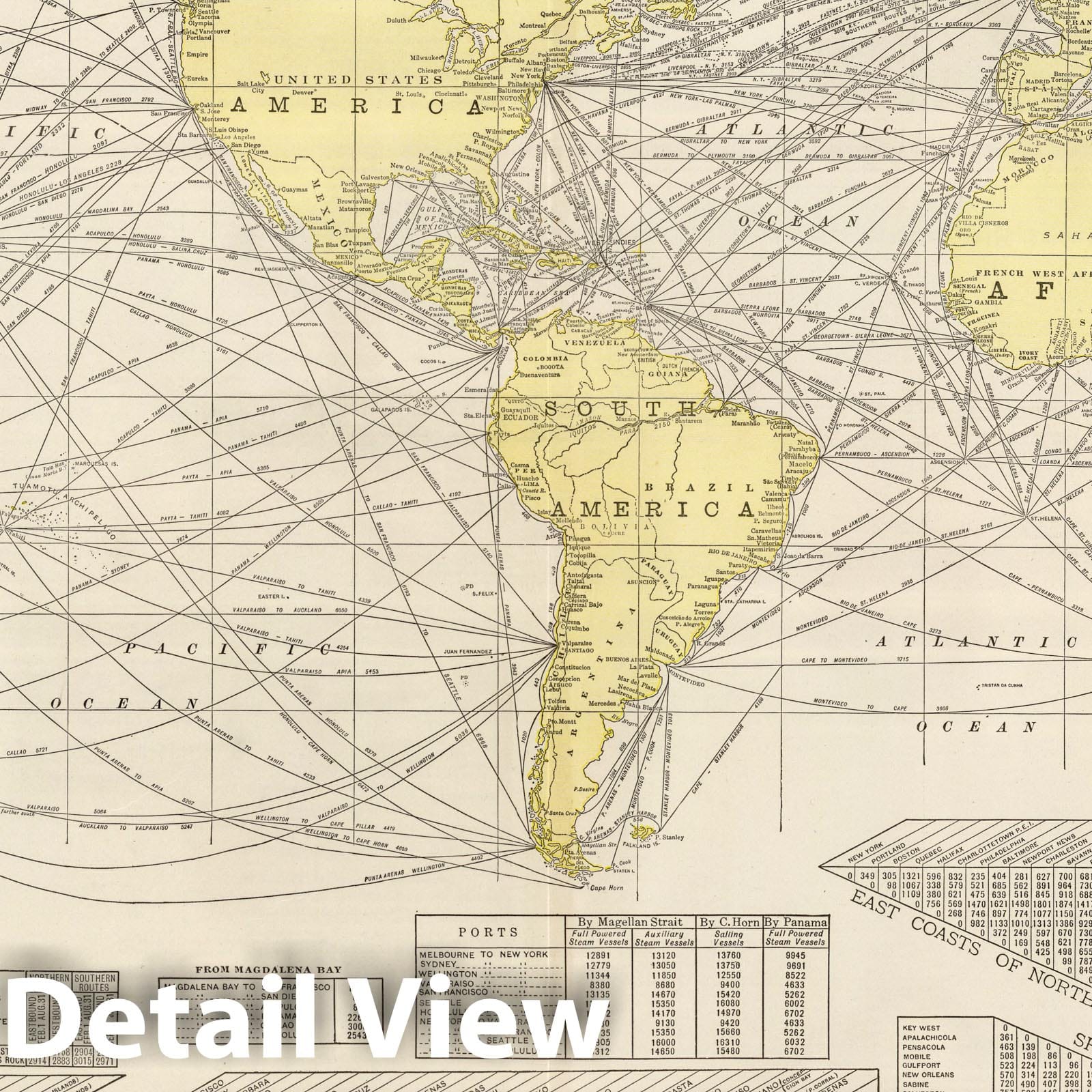 World - Steamship Routes, 1924 - Historical Map Print