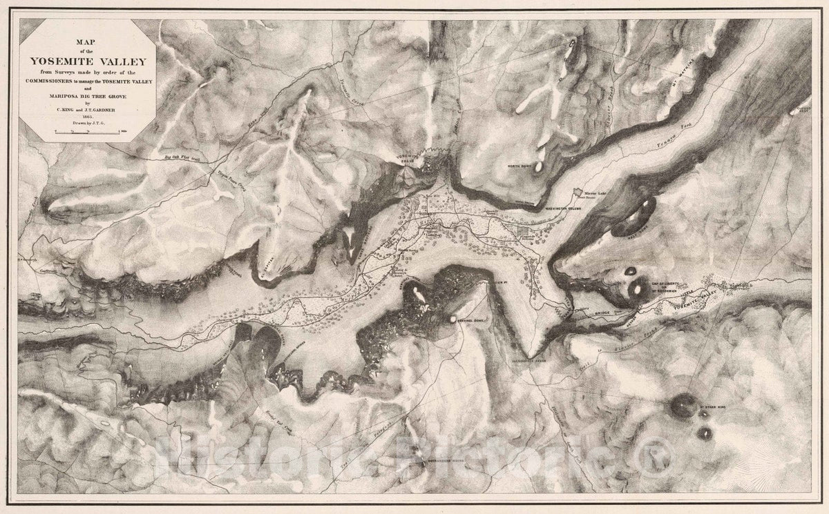 Historic Map : Guide Book - 1870 Yosemite Valley. - Vintage Wall Art