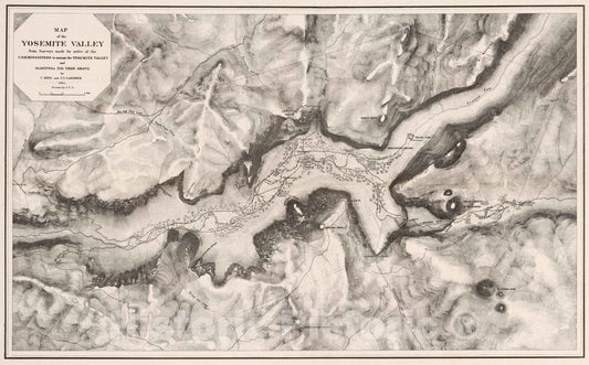 Historic Map : Guide Book - 1870 Yosemite Valley. - Vintage Wall Art
