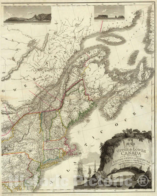 Historic Map : National Atlas - 1815 (East sheet) Map of the Provinces of Upper & Lower Canada with parts of the United States of America &c. - Vintage Wall Art