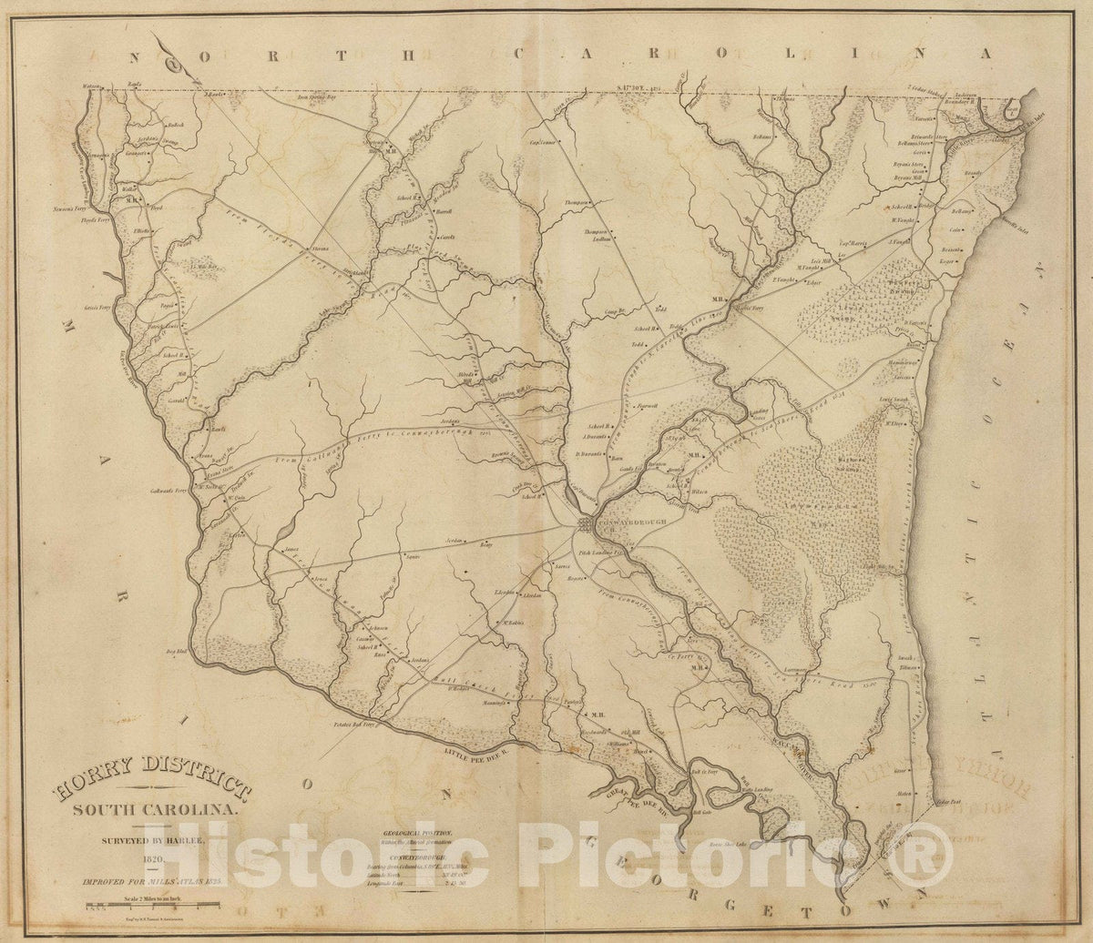 Historic Map : 1825 Horry District, South Carolina. - Vintage Wall Art