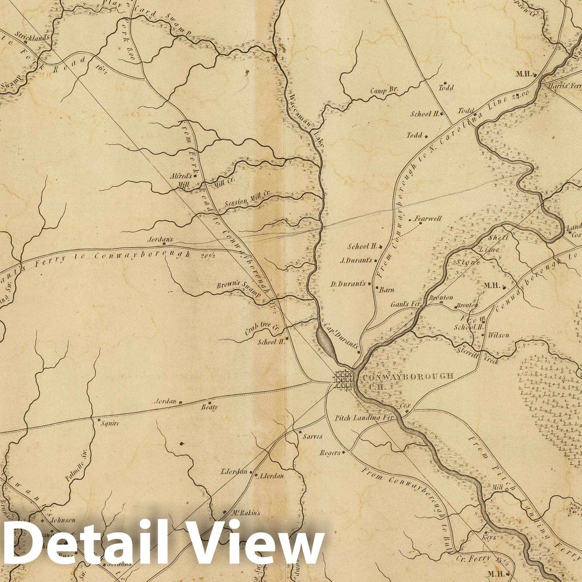 Horry District, South Carolina - Road Map, 1825 - Mills' Atlas Historical Print