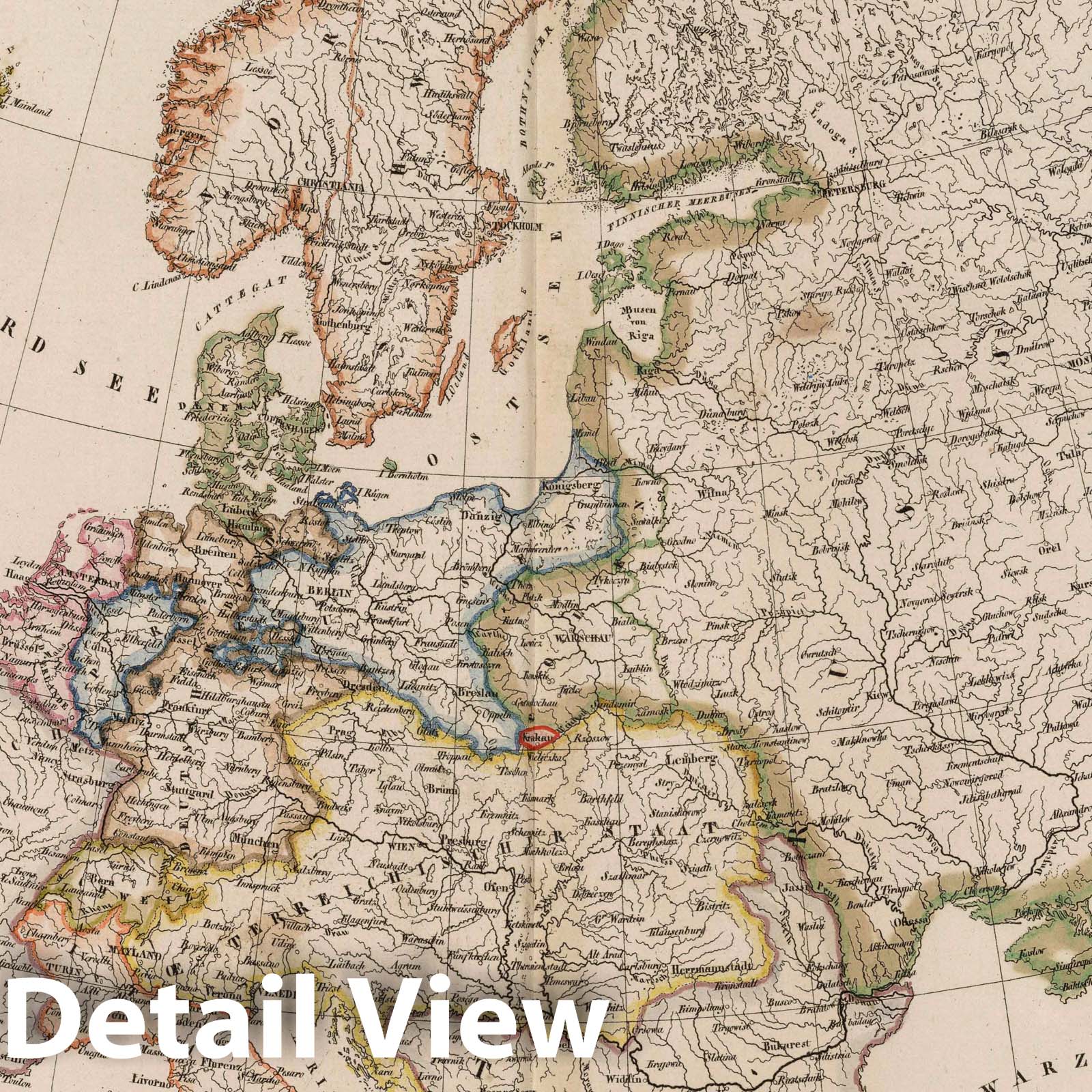 Europe - Borders and Places Map, 1825 - Historical Map Print