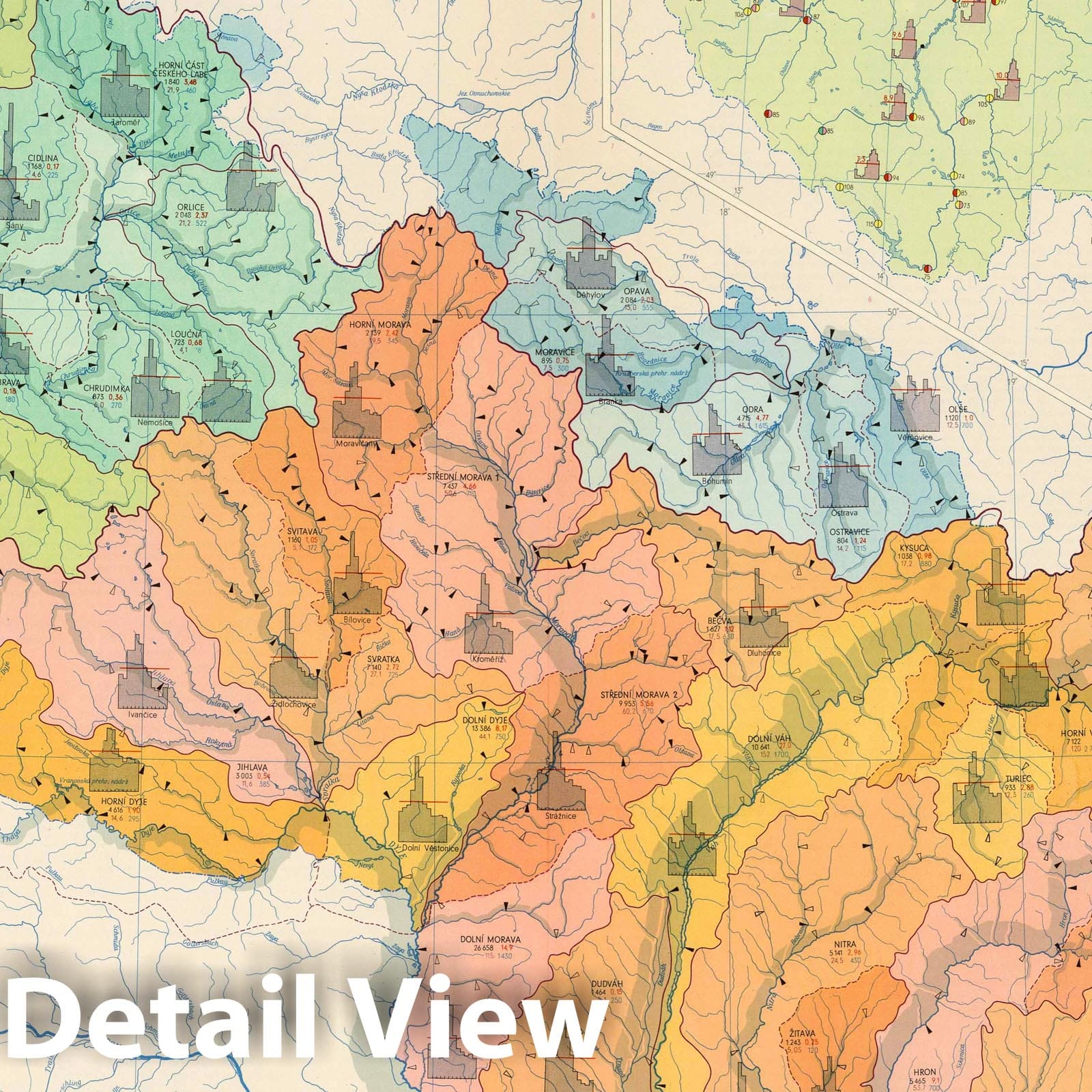 Czechoslovakia - Hydrology, 1966 - Historical Map Print