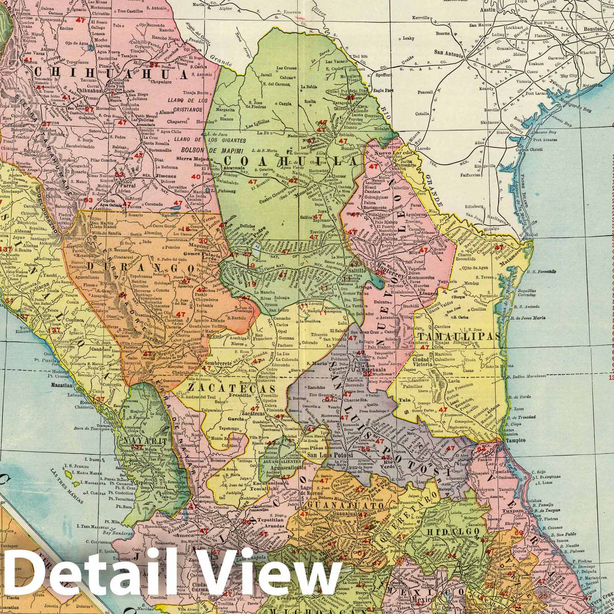 Mexico - Railroad Map, 1924 - Historical Map Print