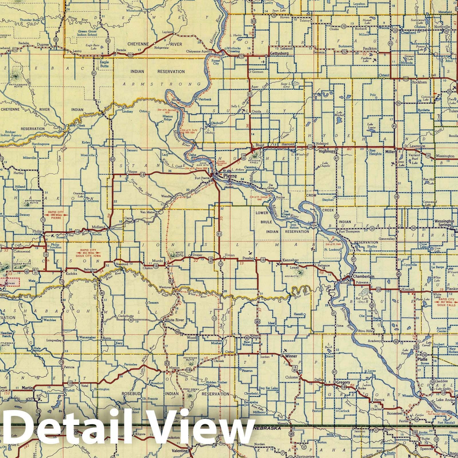 South Dakota Road Map, 1949 - Shell Highway Map Print