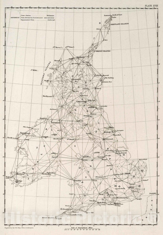 Historic Map : Survey Book - 1858 Plate XVIII: General diagram of the triangulation - Vintage Wall Art