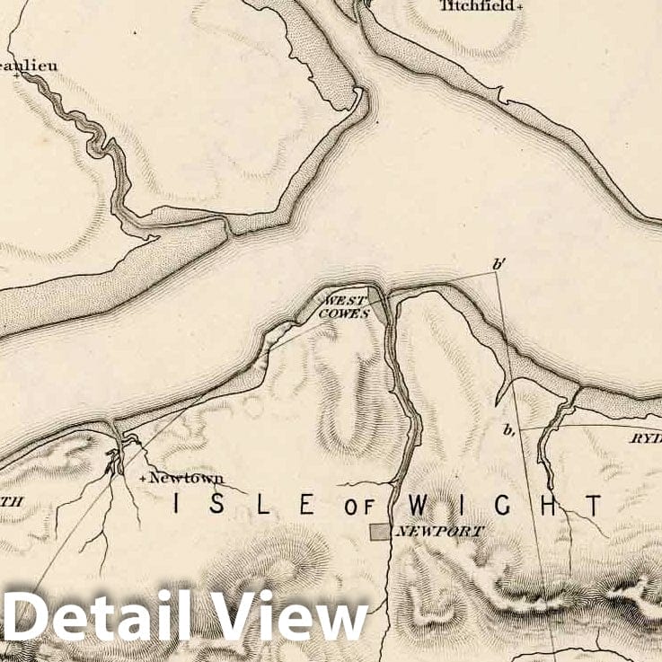 Isle of Wight - Triangulation Survey Plate No. 23, 1858 Historical Map Print