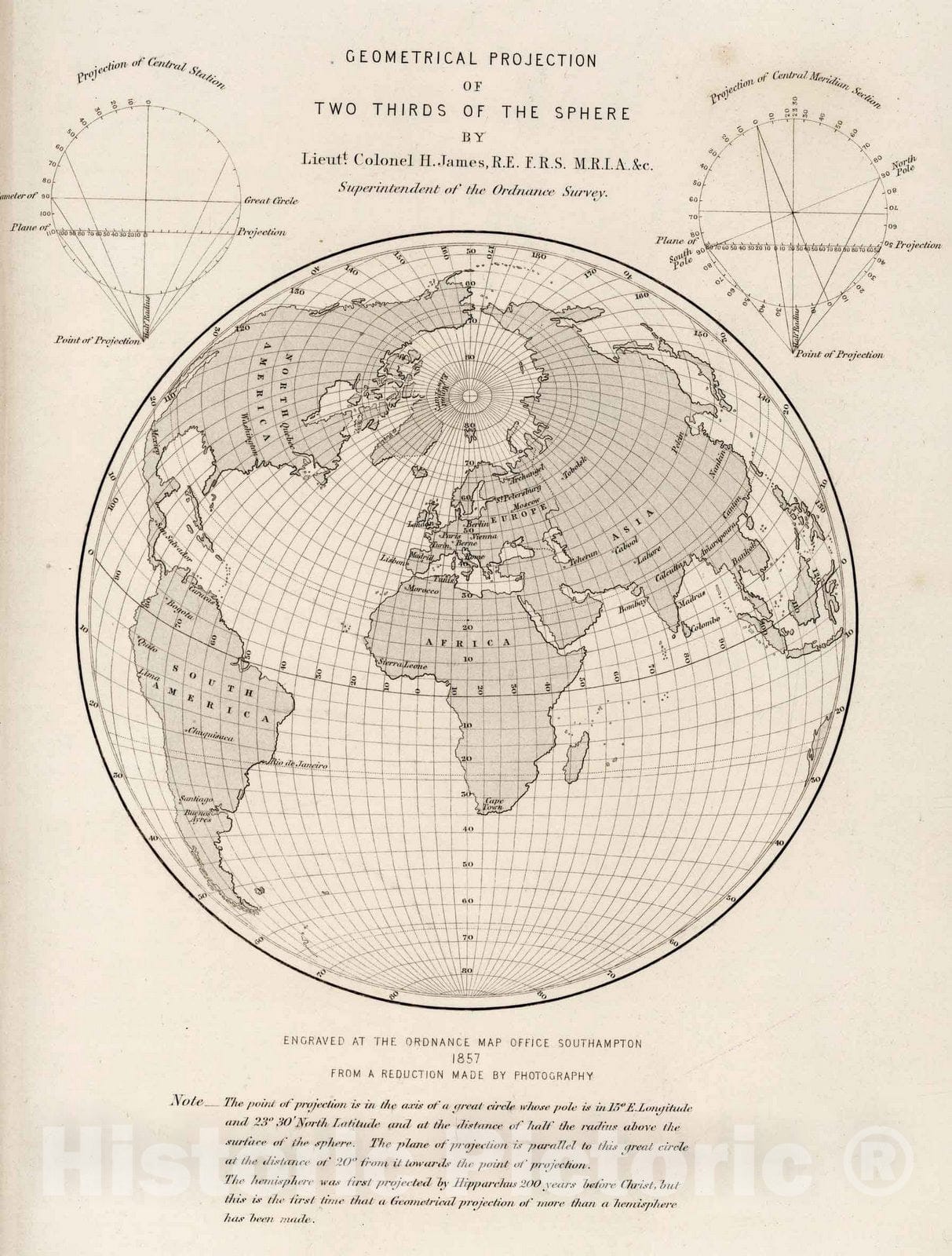 Historic Map : Survey Book - 1857 Geometrical projection of two third of the sphere - Vintage Wall Art