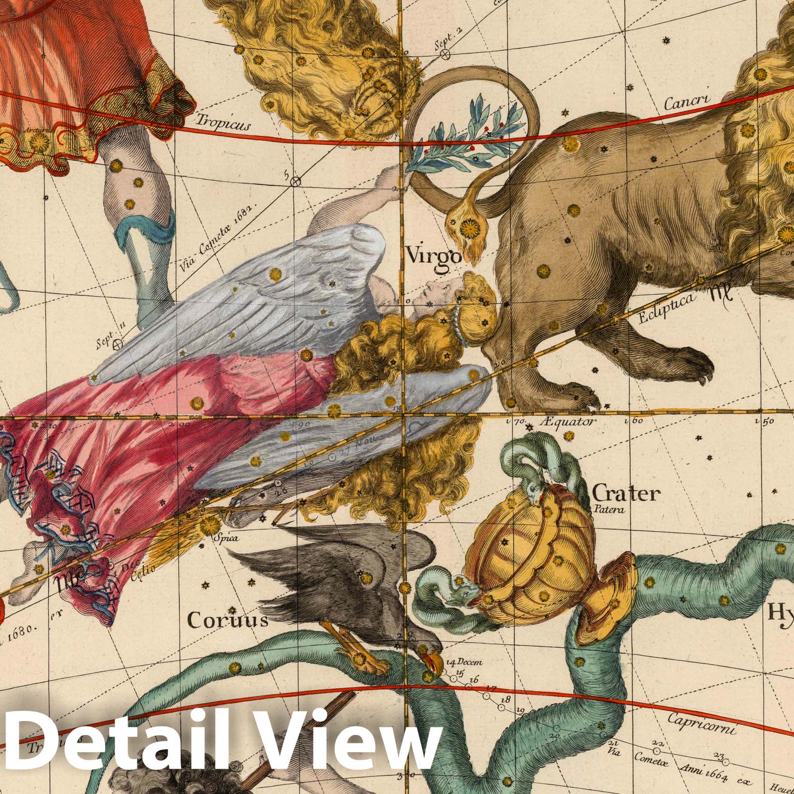 Virgo, Hydra and Constellations - Celestial Map, 1693