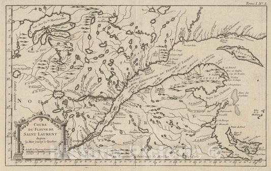Historic Map : Saint Lawrence River 1764 Cours du Fleuve de Saint Laurent, Depuis la Mer Jusqu a Quebec , Vintage Wall Art