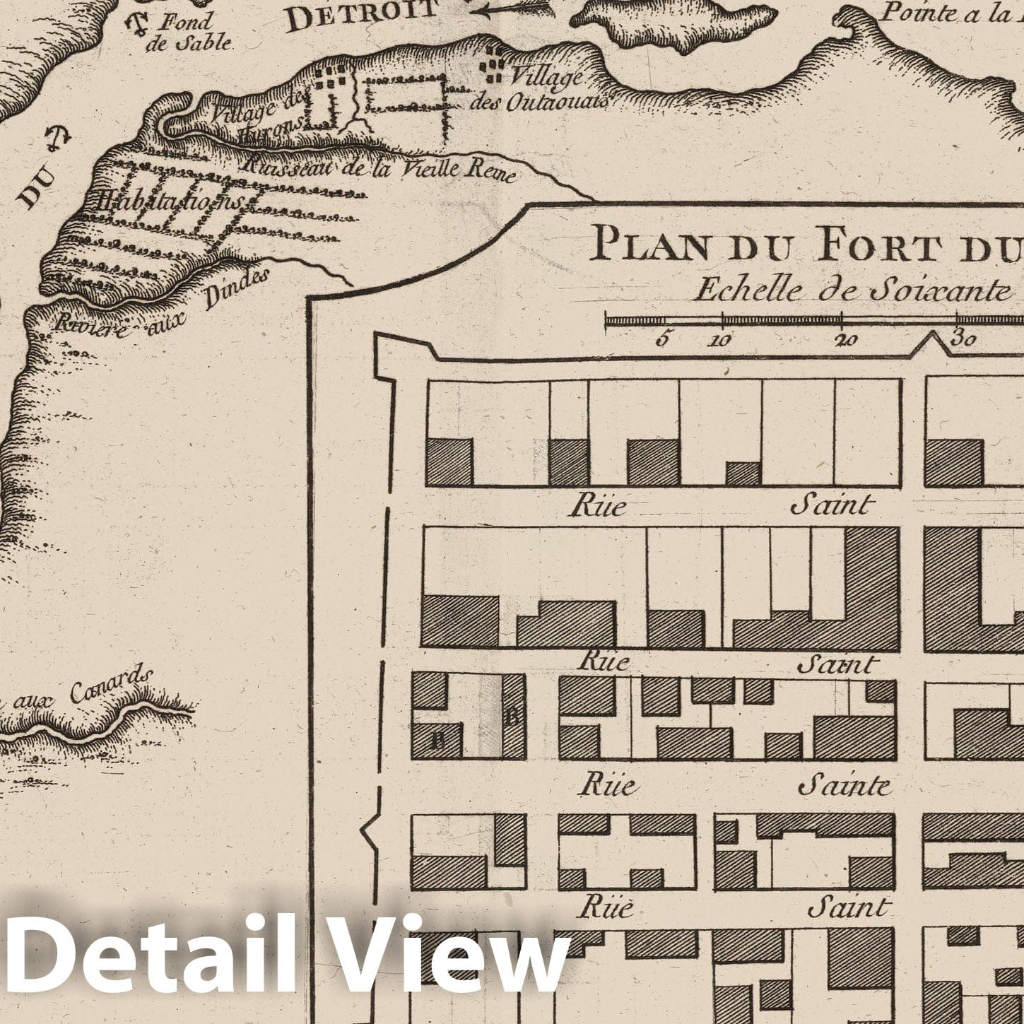 Detroit River with Fort Detroit Inset - Nautical Chart, 1764