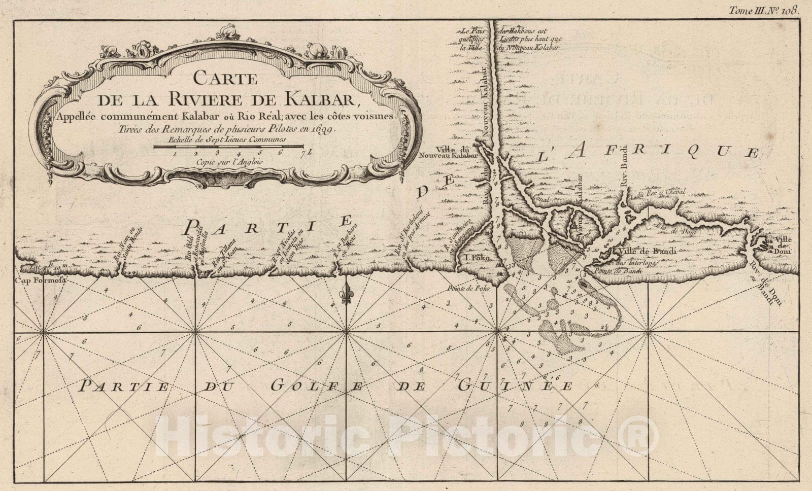 Historic Map : Nigeria, Africa, West 1764 Carte De La Riviere de Kalbar, Appellee communement ou Rio Real; avec les cotes voismes , Vintage Wall Art