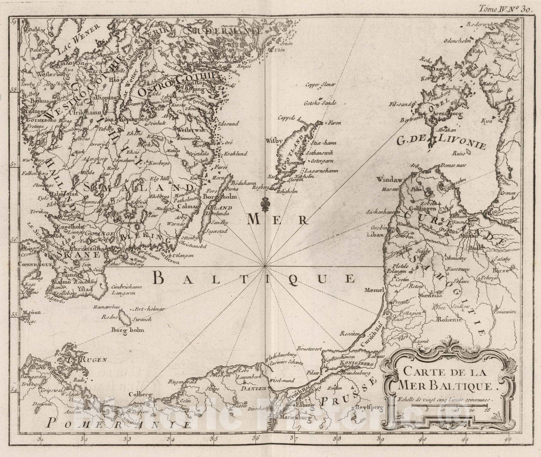 Historic Map : Baltic Region, Europe 1764 Carte de la Mer Baltique , Vintage Wall Art